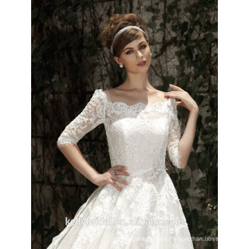 ZM16012 Vintage una línea de vestido de novia con mangas cortas de encaje vestido de novia impresionante de la boda 2016 vestidos de novia de la muselina